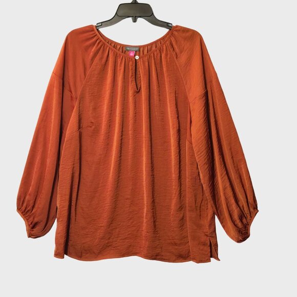 Vince Camuto Long Sleeve Keyhole Rumple Peasant Blouse Rustic Orange 1X NWT - Picture 1 of 8